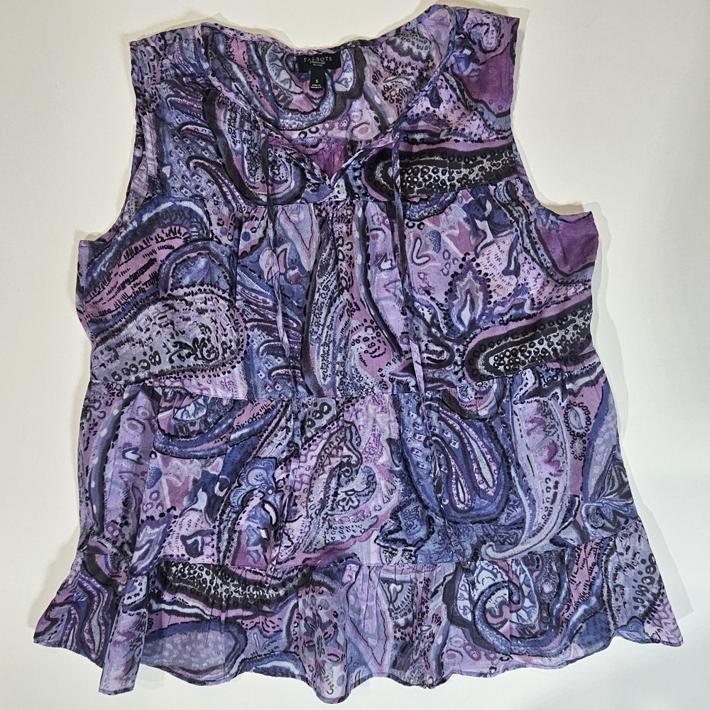 Talbots‎ Peplum Blouse Womens Size Small Purple Blue Paisley Boho Sleeveless Top